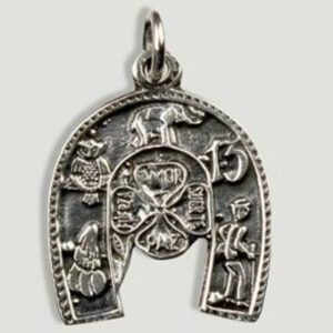 Colgante Amuleto HERRADURA de la SUERTE en PLATA, con símbolos de la suerte