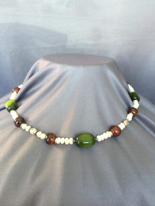 Collar gargantilla artesanal de OJO de GATO y ÁGATA MIRACLE con PERLAS cultivadas (Mod. 67), hecho a mano
