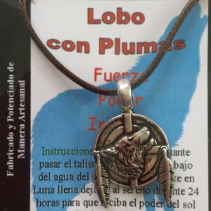 Colgante LOBO CON PLUMAS - Amuleto Talismán FUERZA Y PODER INTERIOR 1